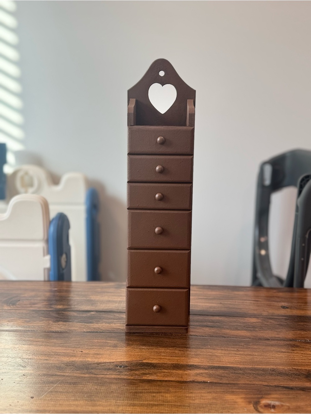 Vintage Classic Heart Cut Out Wooden Drawer Organizer in Brown